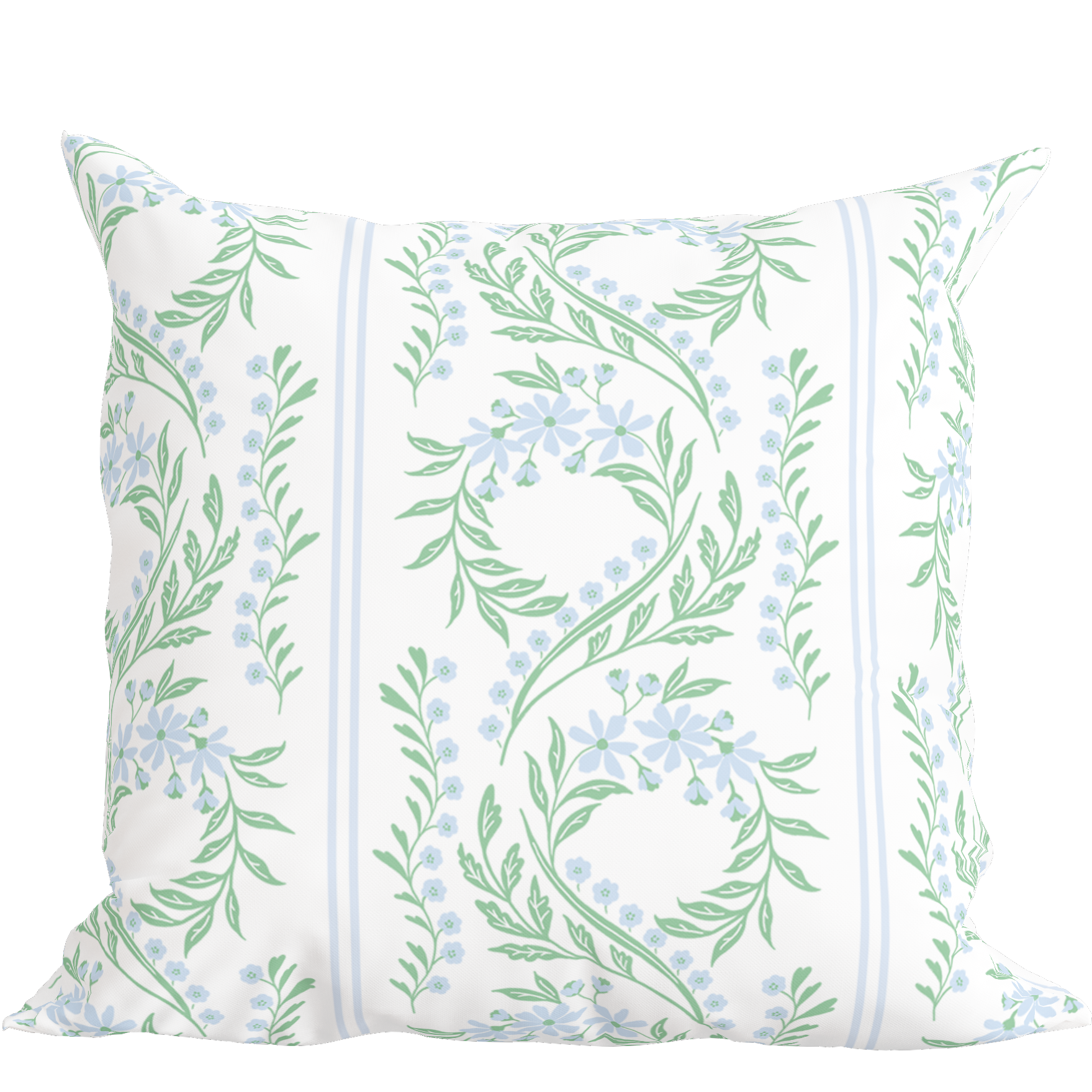 Green Floral Pillow in Bluebonnet