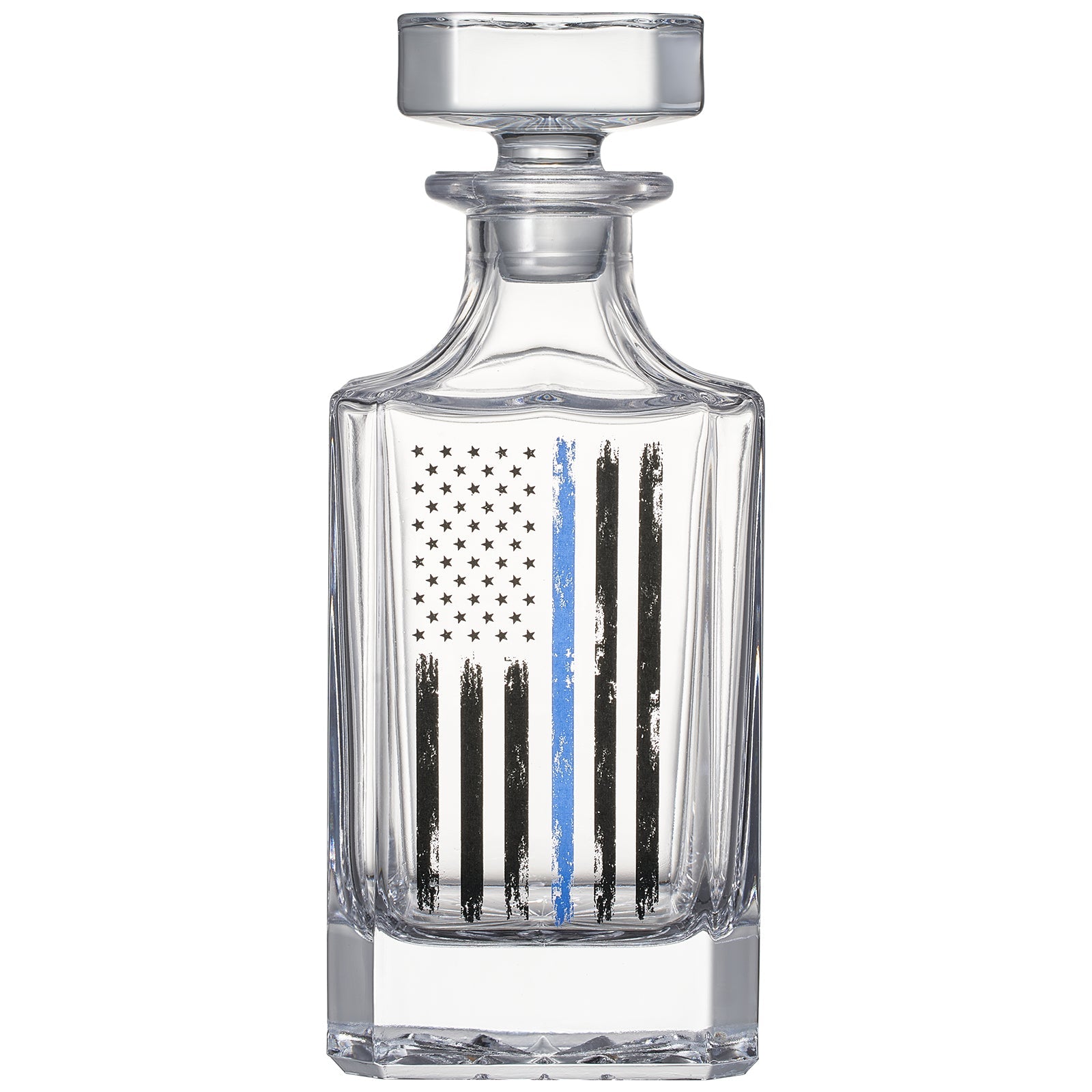 Police Tactical Blue Tattered American Flag Whiskey Decanter Gift Set 730ML Decanter 2 Whiskey Glass