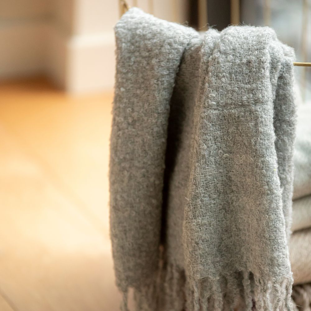 Handloomed Alpaca Bouclé Silver Throw Blanket