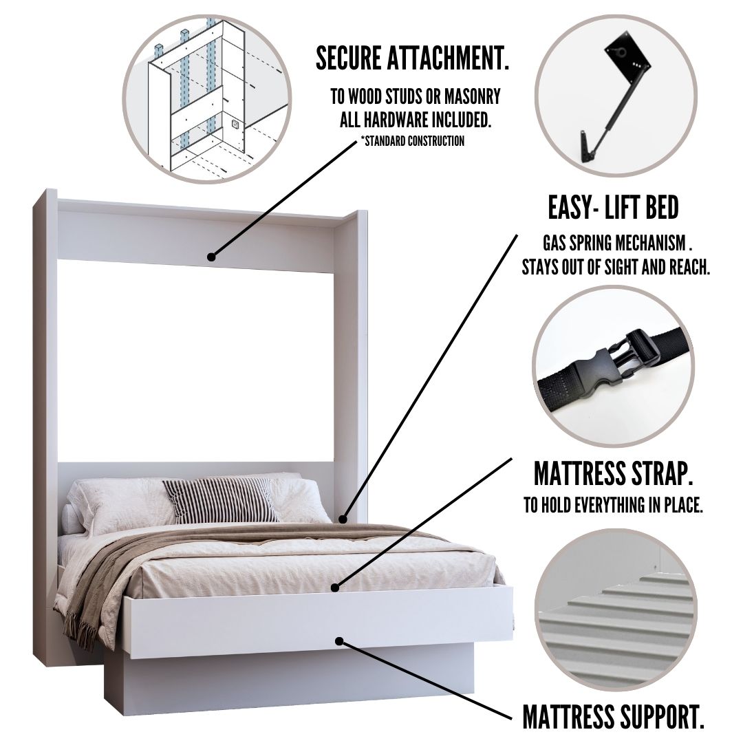 Easy-Lift Queen Murphy Wall Bed in Natural Brown Wood Grain with Shelf