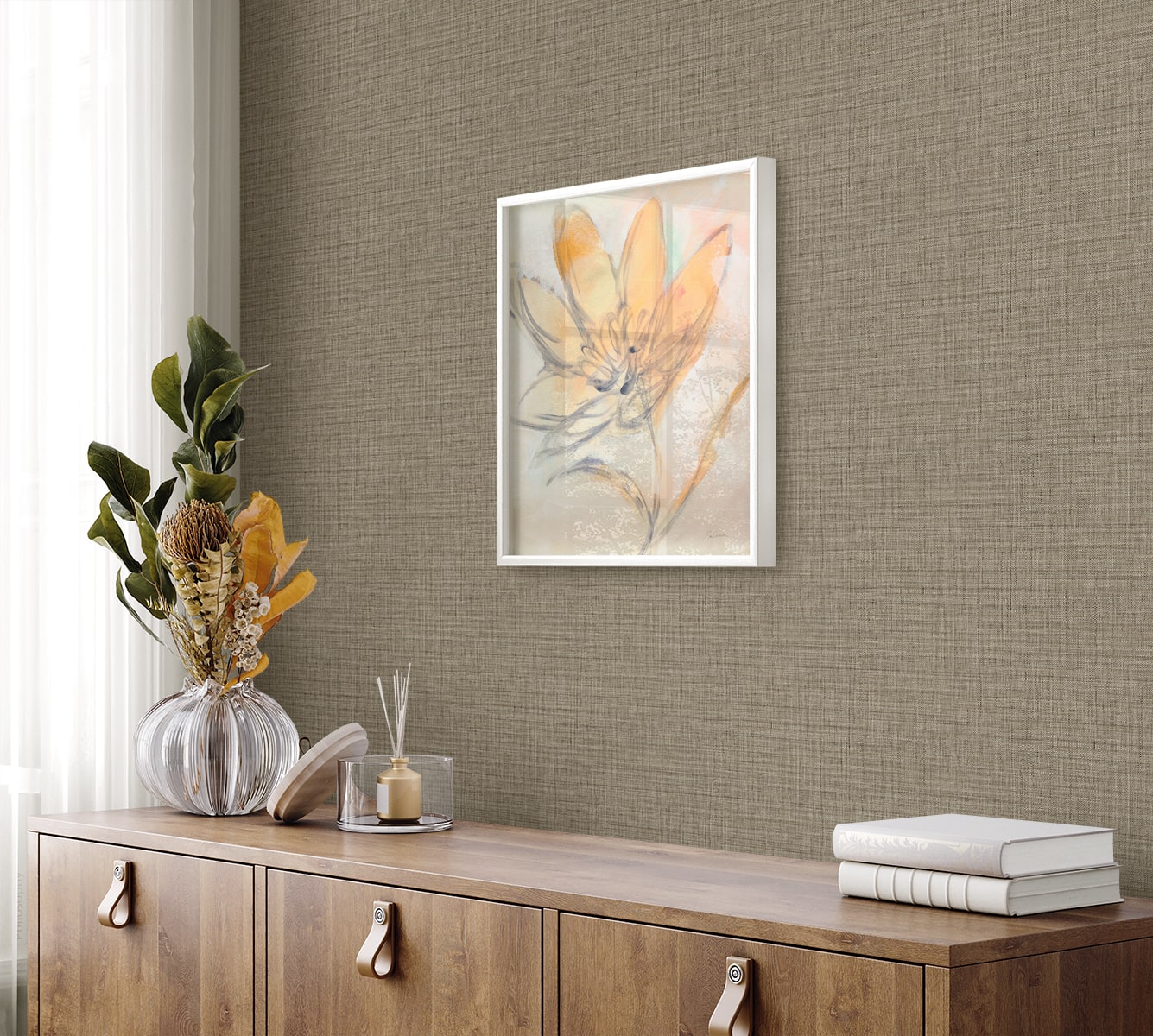 Raffia Harvest Twine Faux Weave Embossed Vinyl Unpasted Wallpaper
