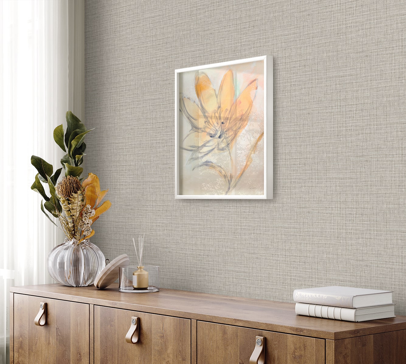 Raffia Harvest Twine Faux Weave Embossed Vinyl Unpasted Wallpaper