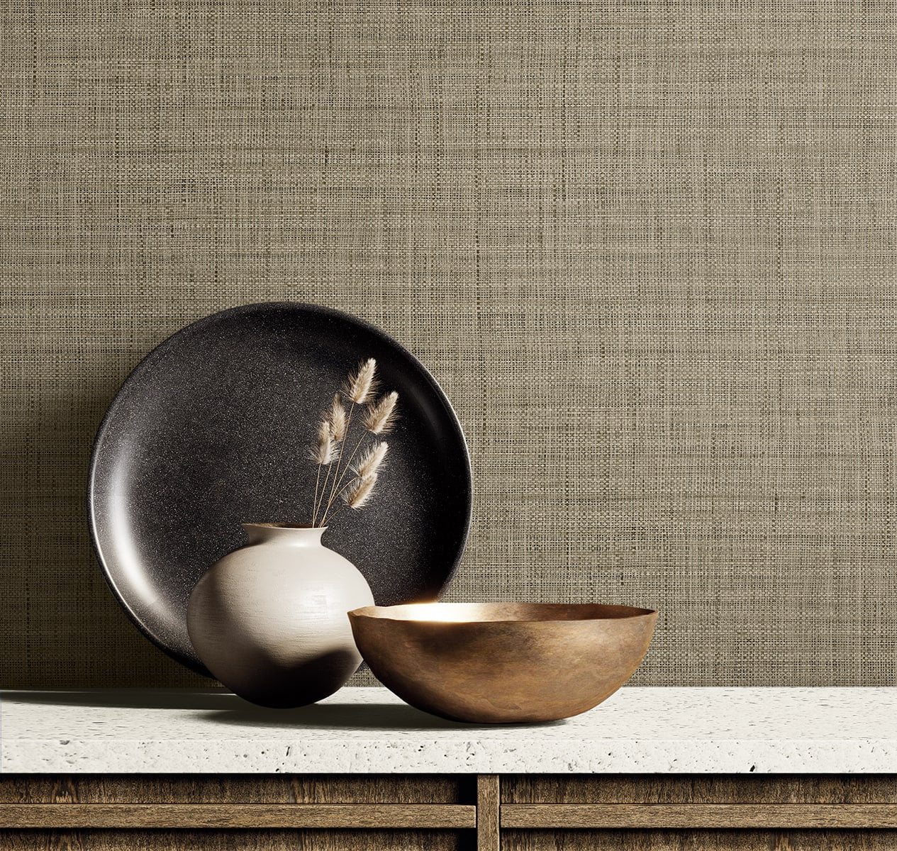 Raffia Harvest Twine Faux Weave Embossed Vinyl Unpasted Wallpaper