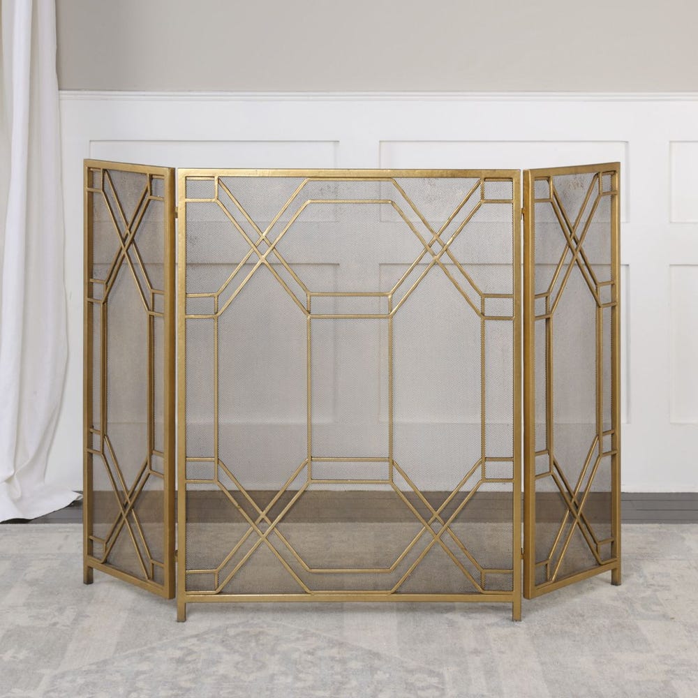 Antiqued Gold Fireplace Screen