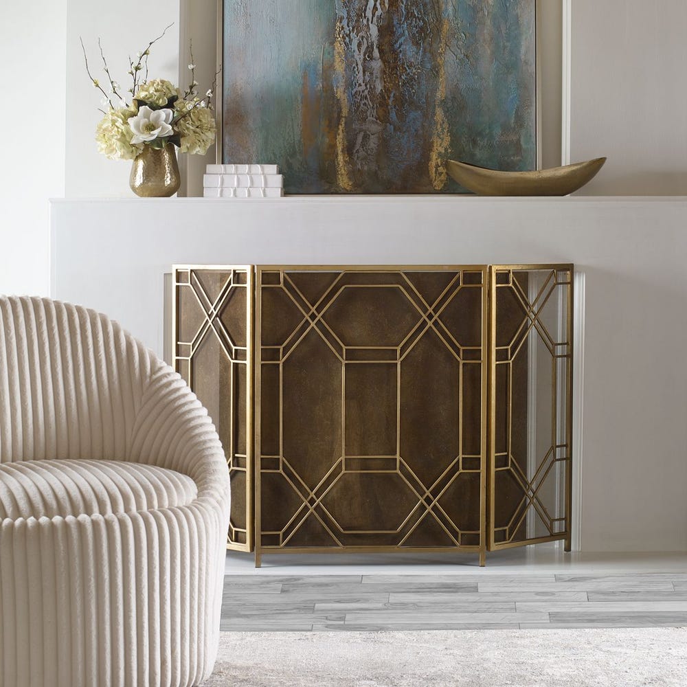 Antiqued Gold Fireplace Screen