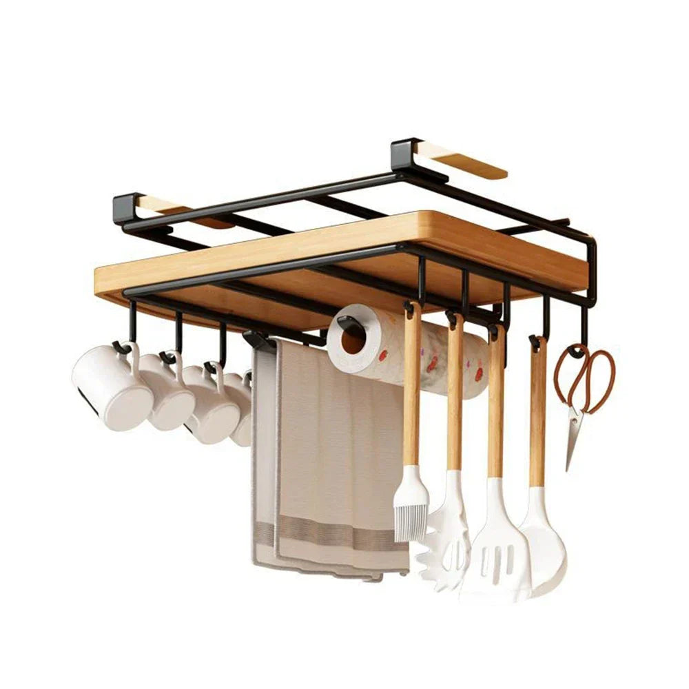 Kitchen Rack: Cupboard Paper Towel Rags Hanger with Hooks
