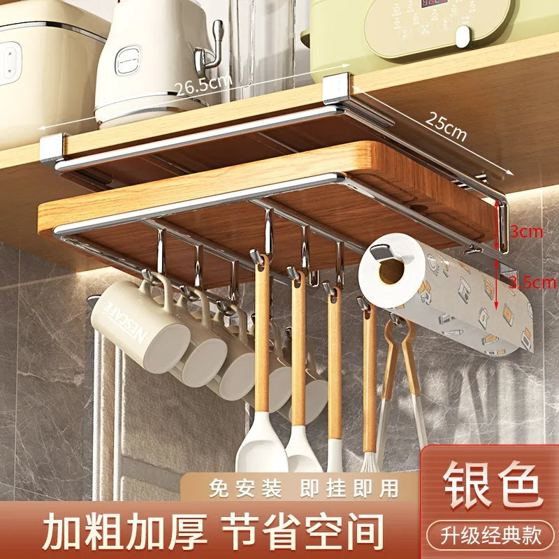 Kitchen Rack: Cupboard Paper Towel Rags Hanger with Hooks