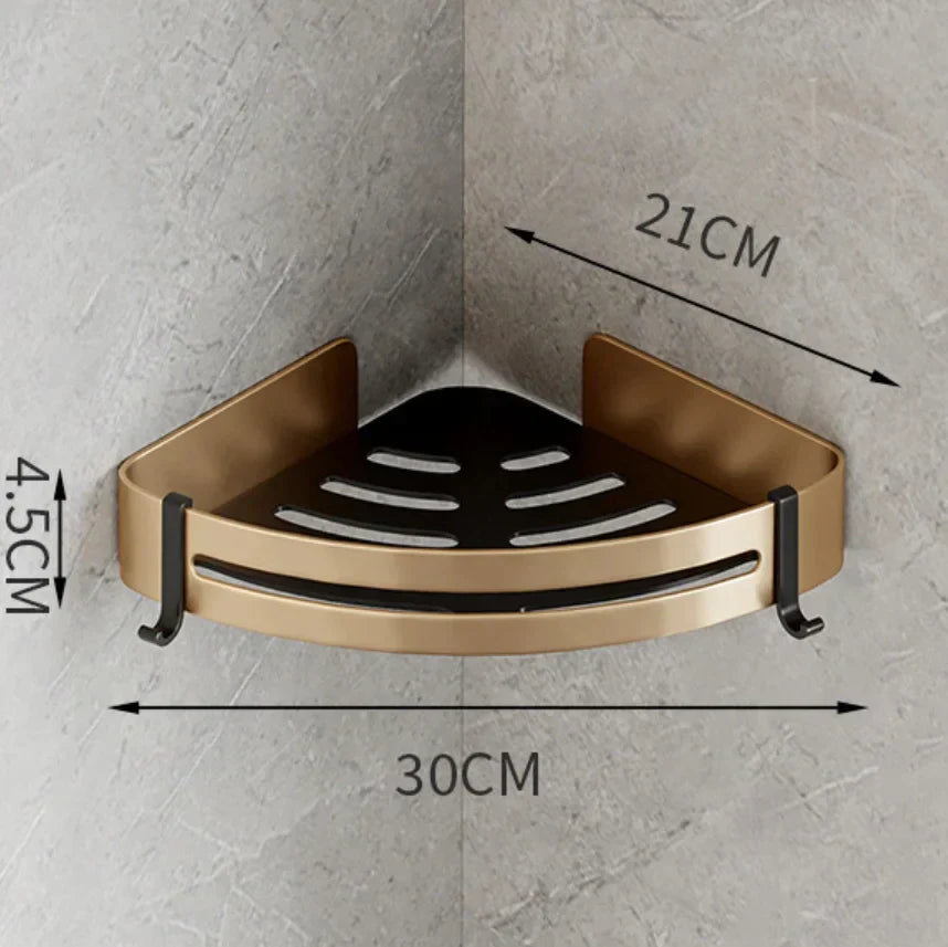 Gold Bathroom Corner Shelf: Wall-Mounted Triangle Storage Rack for Toiletries