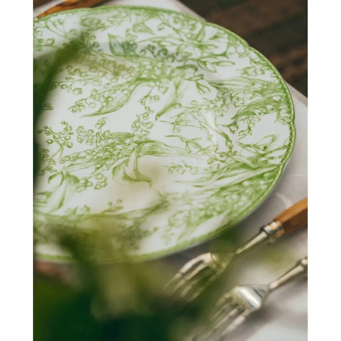 Green Flower Print Dinner Plate