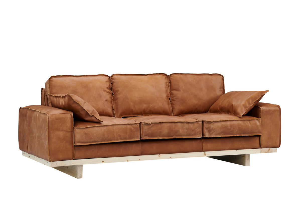 Wainscot Top Grain Leather Sofa - Light Chestnut