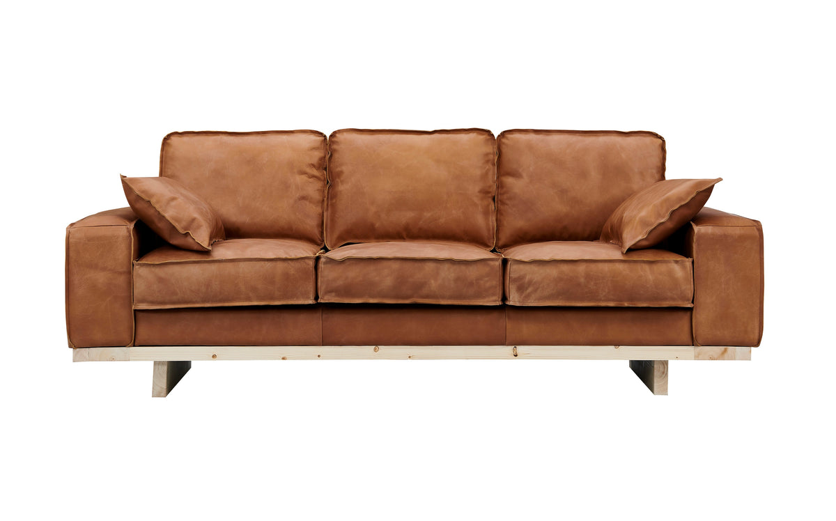 Wainscot Top Grain Leather Sofa - Light Chestnut