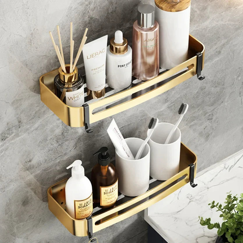 Gold Bathroom Corner Shelf: Wall-Mounted Triangle Storage Rack for Toiletries