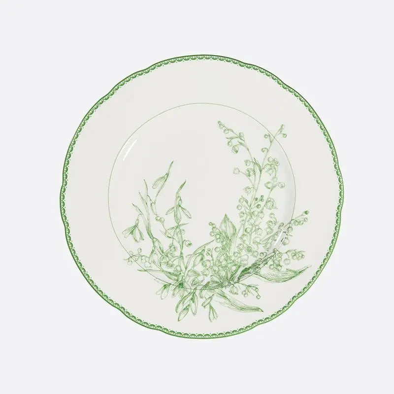 Green Flower Print Dinner Plate