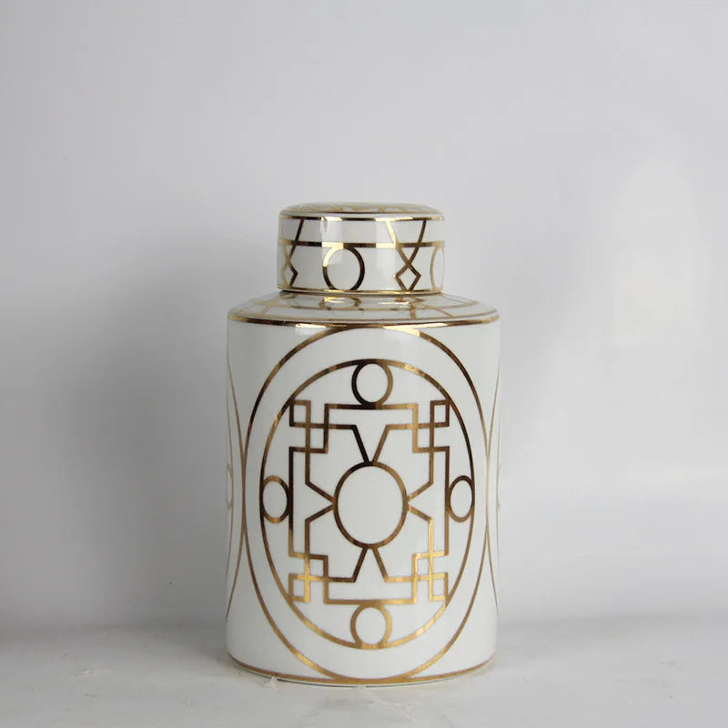 Gold Grain Ceramic Cylinder Storage Jar Vintage Vase Tissue Box Ornaments