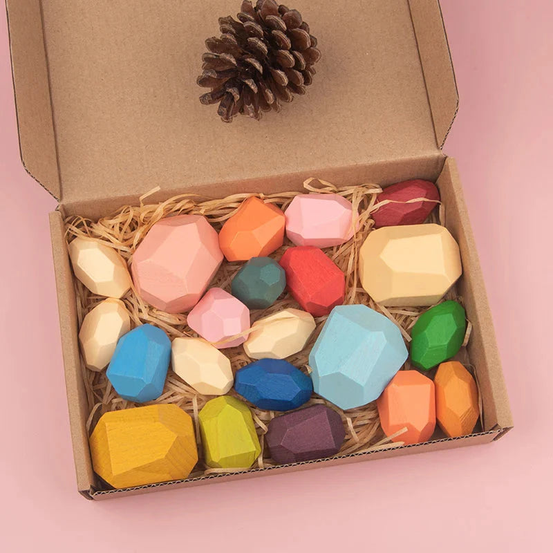 Wooden Sorting Stacking Rocks Montessori Toy