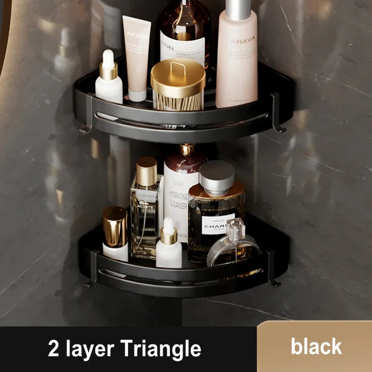 Gold Bathroom Corner Shelf: Wall-Mounted Triangle Storage Rack for Toiletries