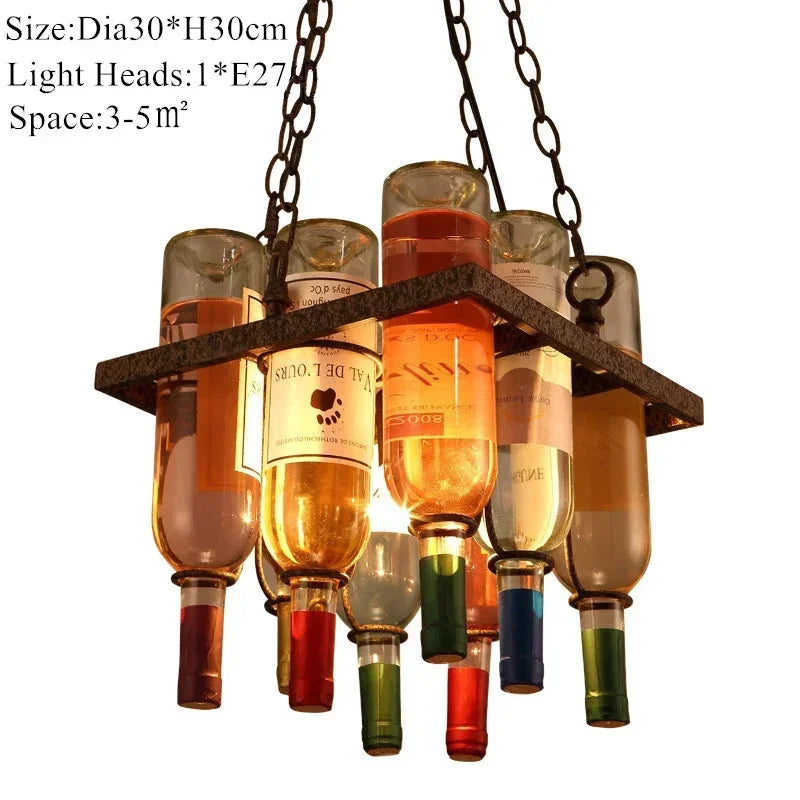 Industrial Metal Wine Bottle Chandelier for Coffee Shop Bar LED Decor