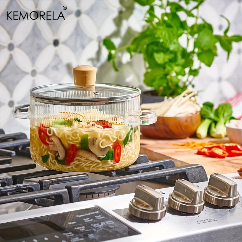 Heat-Resistant Glass Cooking Pot with Lid - 1.6L | Versatile Soup and Stock Pot