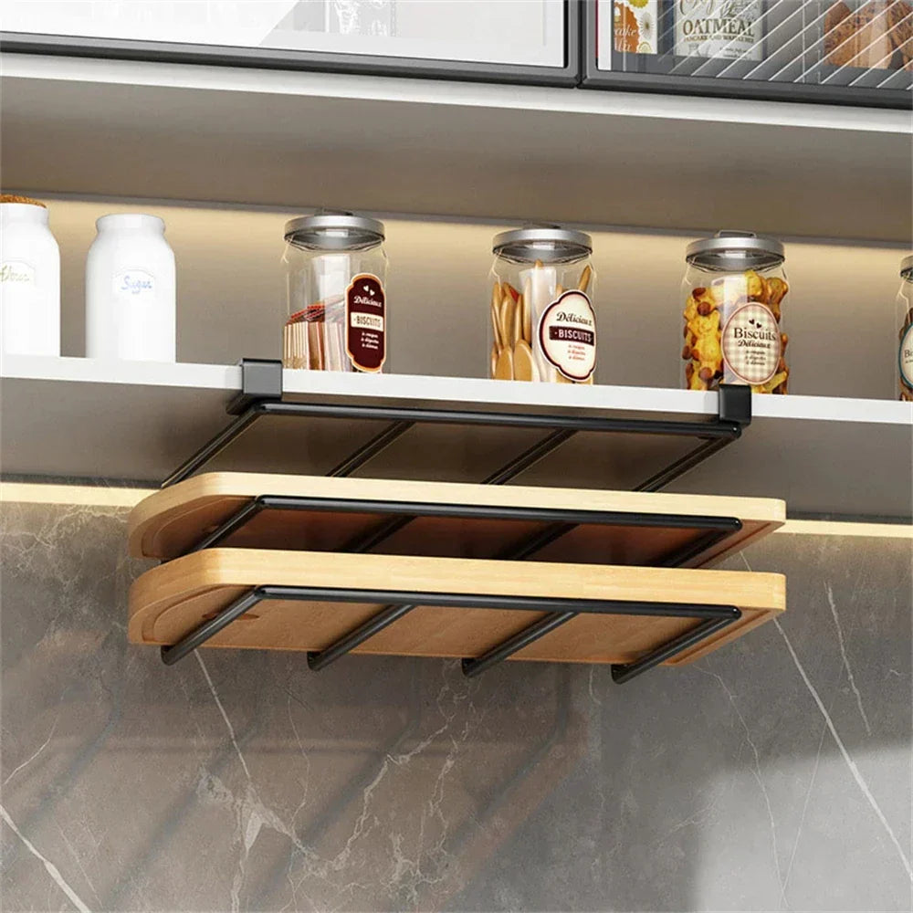 Kitchen Rack: Cupboard Paper Towel Rags Hanger with Hooks