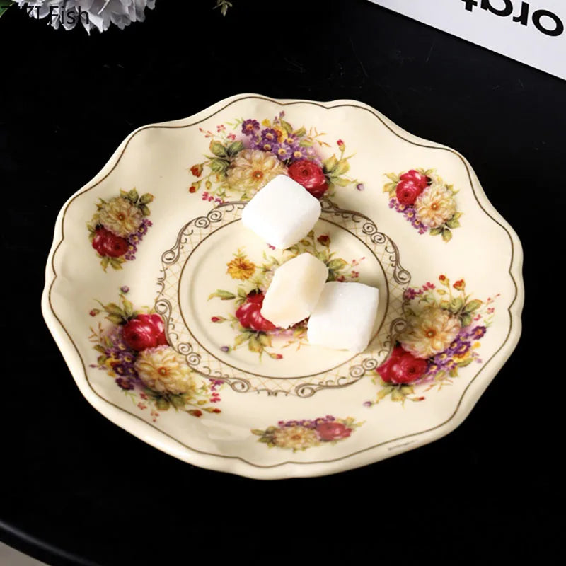 Lace Edge Flower Ceramic Cup & Saucer Set - Gold-plated Teacup for Dining Table