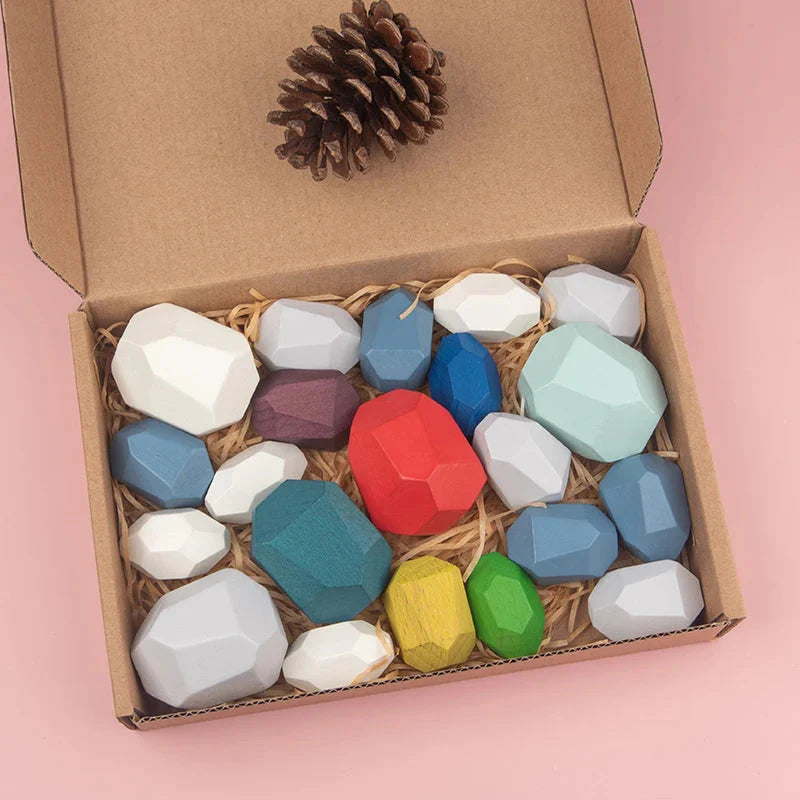 Wooden Sorting Stacking Rocks Montessori Toy