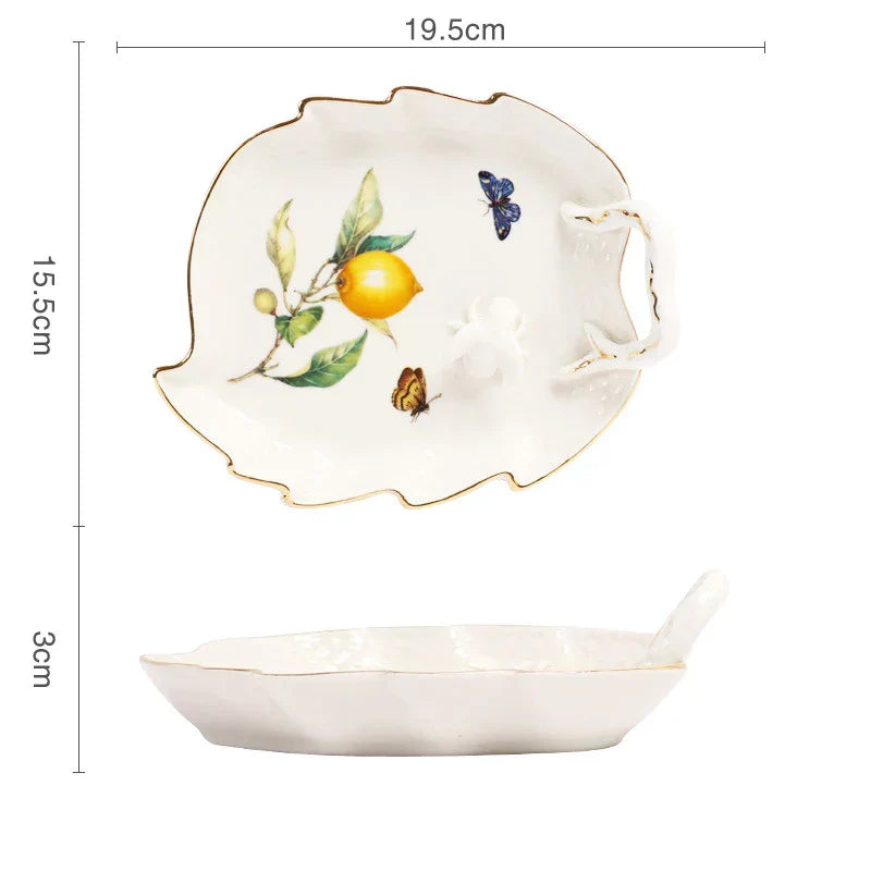 Gold Edge Cup & Saucer Set: Lemon Teapot, Coffee Mug, Ceramic Plates & Drinkware