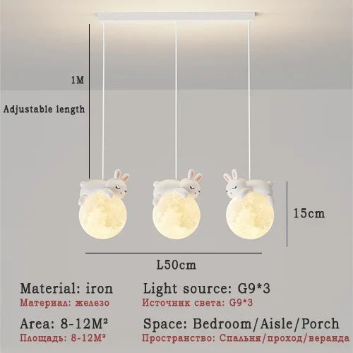 Kids Room LED Chandeliers White Bear Bunny Pendant Light Glass Bedside Lamp