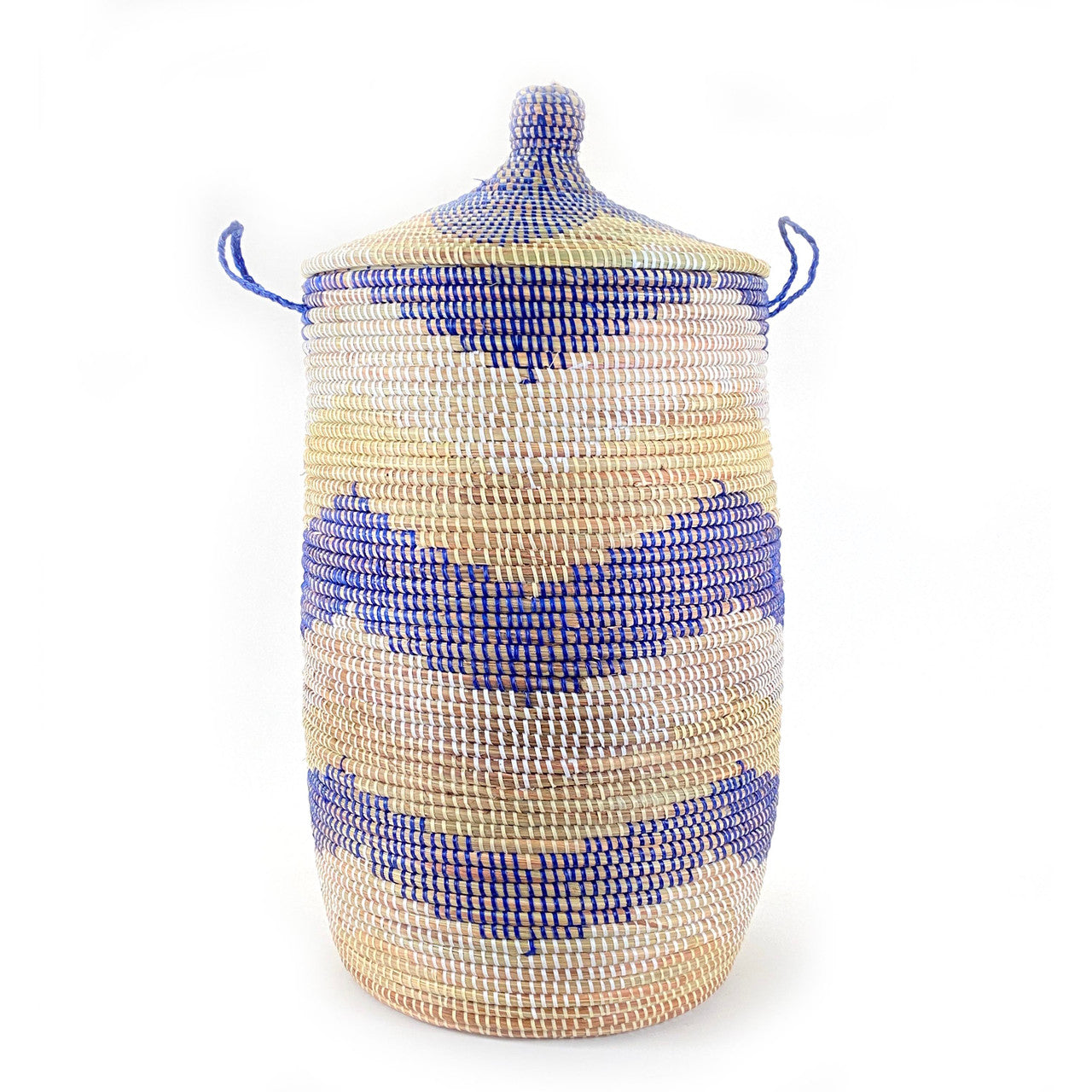 Large Hamper Basket - Blue + Natural Chevron