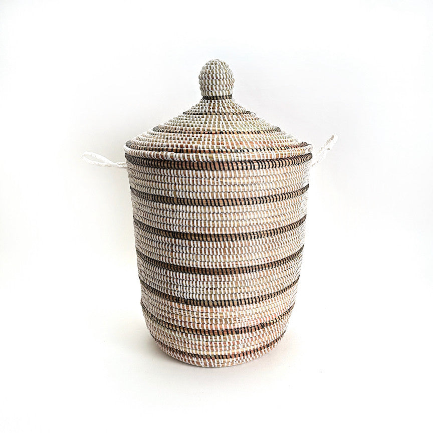 Striped White + Black Medium Basket