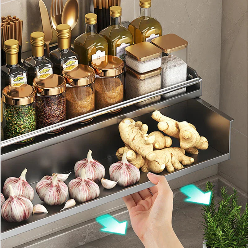 Kitchen Organizer Rack - Multi-Functional Wall-Mounted Spice & Utensil Storage