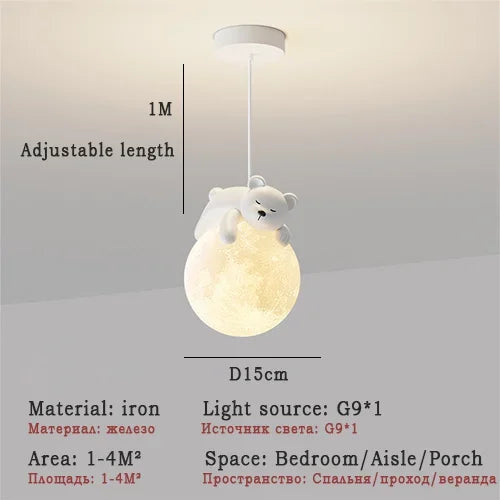 Kids Room LED Chandeliers White Bear Bunny Pendant Light Glass Bedside Lamp