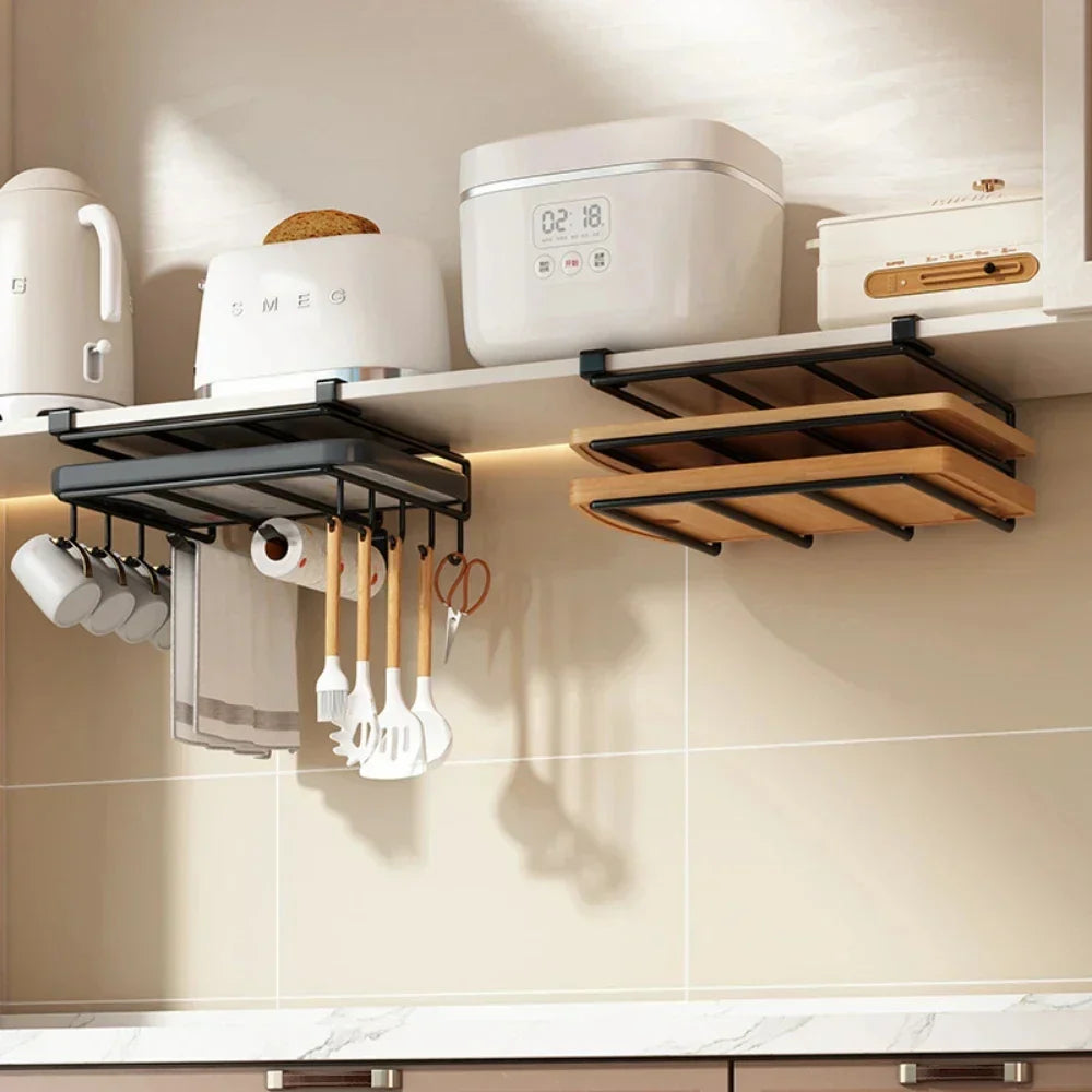 Kitchen Rack: Cupboard Paper Towel Rags Hanger with Hooks