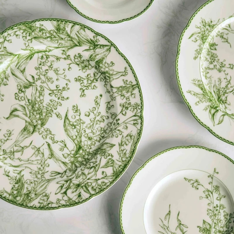 Green Flower Print Dinner Plate