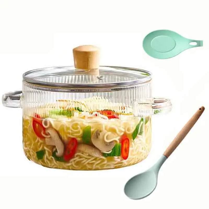 Heat-Resistant Glass Cooking Pot with Lid - 1.6L | Versatile Soup and Stock Pot