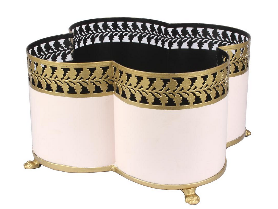 Blush Pink & Gold Leaf Quatrefoil Planter