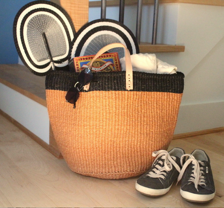 Floor Basket with Leather Handles