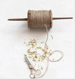 Reclaimed Wood Spool w/ Jute + Scissors
