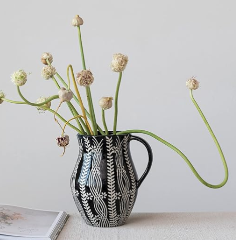 Floral Stoneware Pitcher