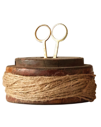 Set of 3 - Found Wooden Spools with Jute and Scissors
