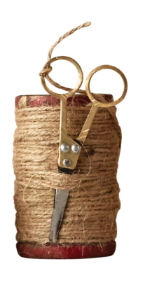 Set of 3 - Found Wooden Spools with Jute and Scissors