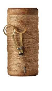 Set of 3 - Found Wooden Spools with Jute and Scissors