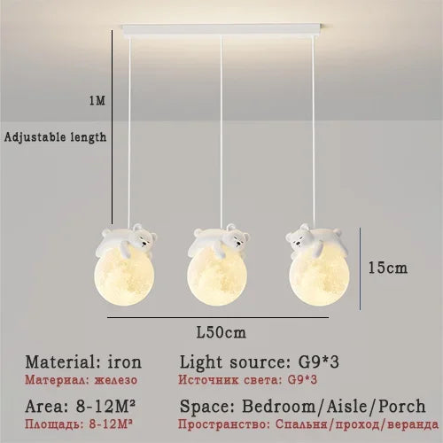 Kids Room LED Chandeliers White Bear Bunny Pendant Light Glass Bedside Lamp