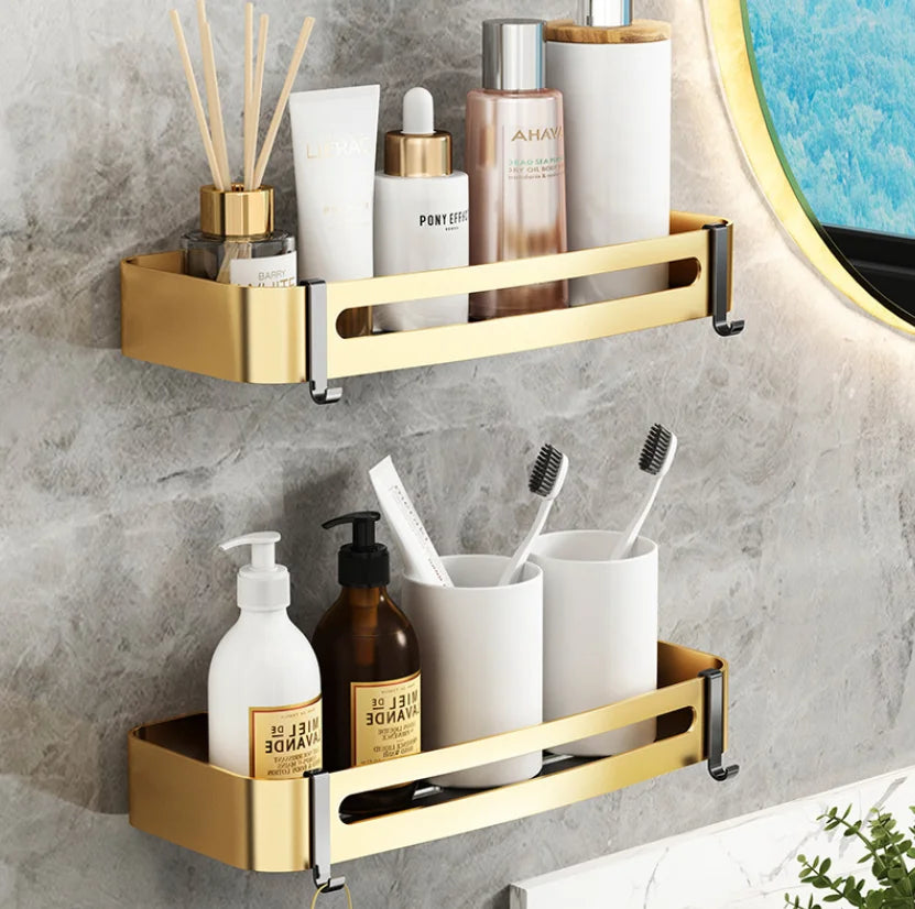 Gold Bathroom Corner Shelf: Wall-Mounted Triangle Storage Rack for Toiletries