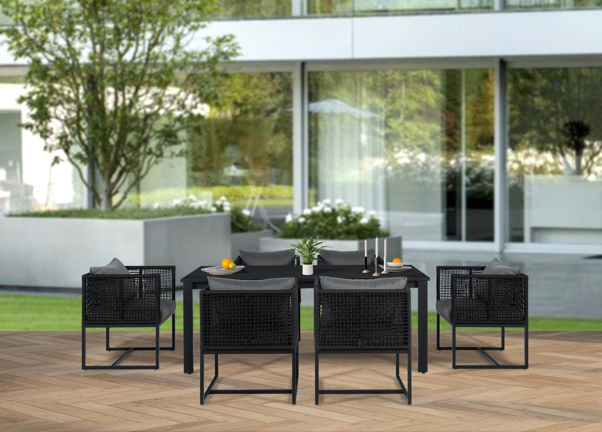 Sardinia Outdoor Aluminum Dining Table and 6 Chairs Set - Black