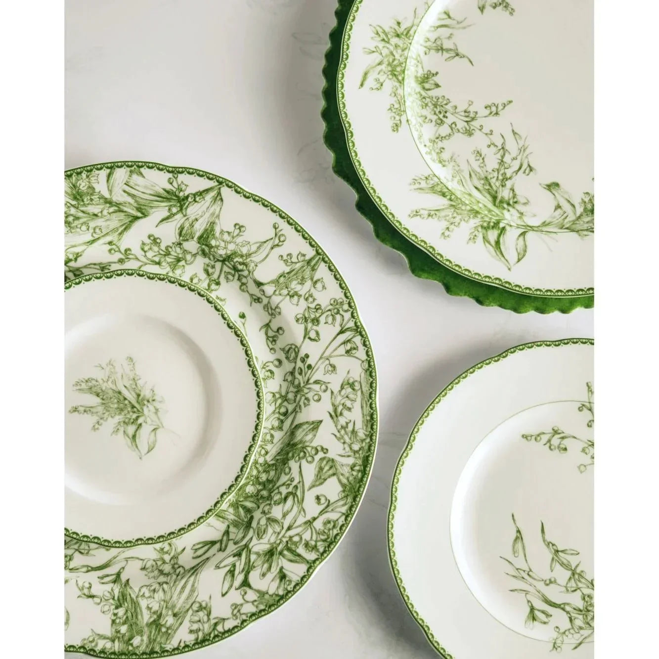 Green Flower Print Dinner Plate