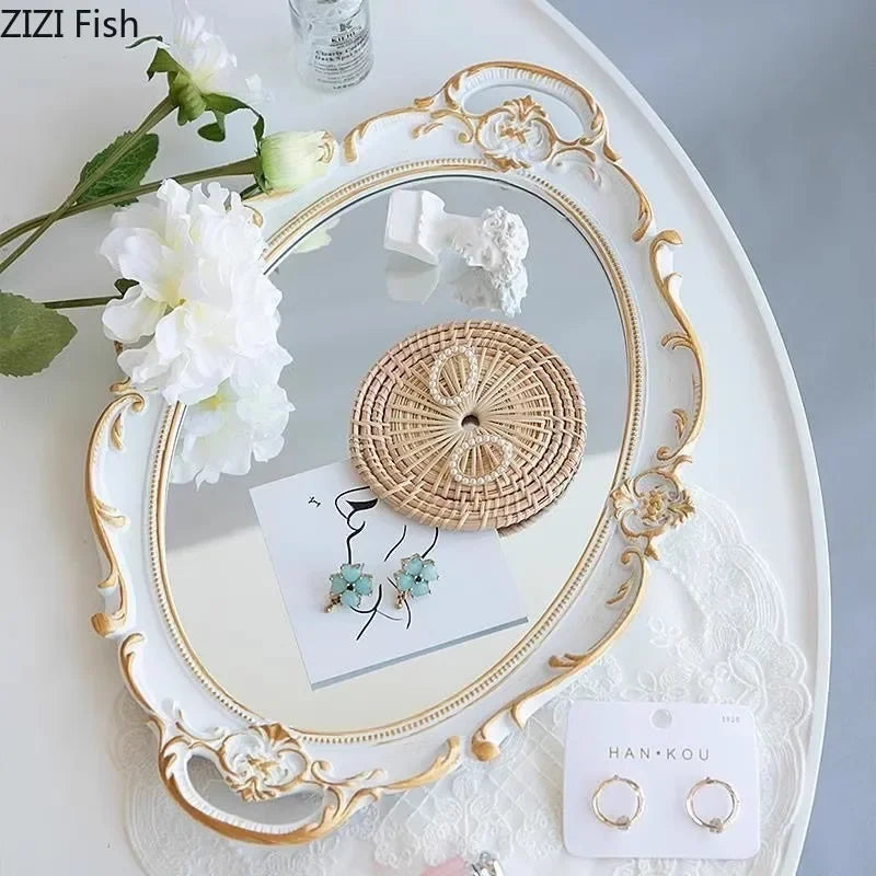 Lace Relief Glass Tray: Vintage Mirror Jewelry Organizer & Decorative Cosmetics Storage