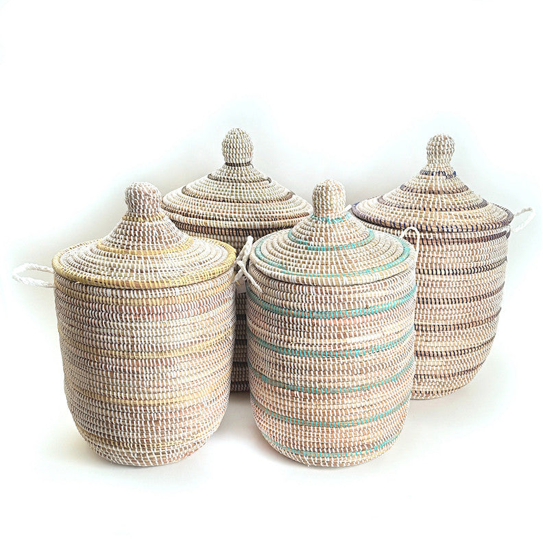 Striped White + Black Medium Basket