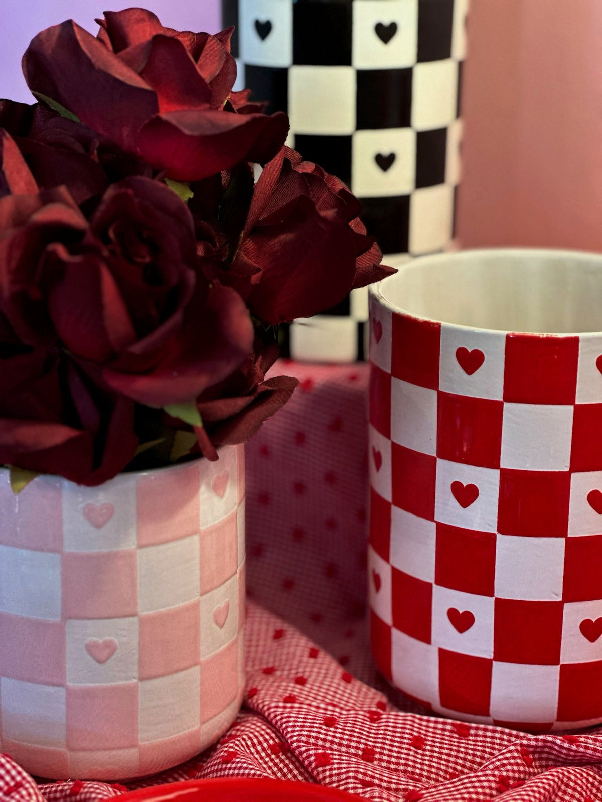 Checkered Heart Vase