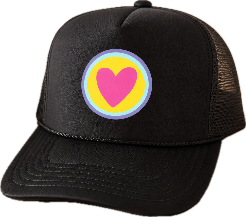 Multi Color Heart - Black Trucker