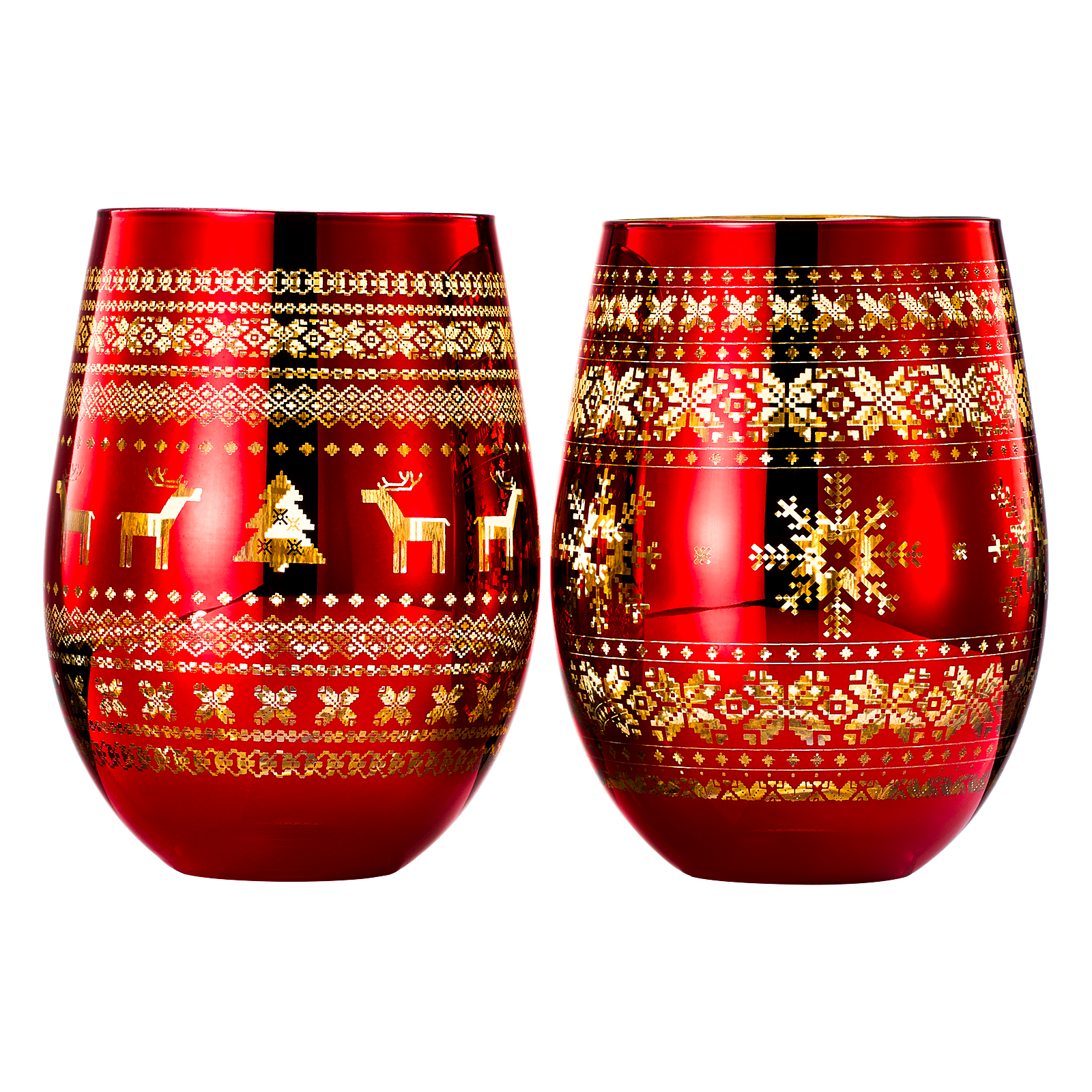 Crystal Christmas Tree Wine Water Glasses Set Of 2 Holiday Themed Red Gold Etched Winter Snow Wonder